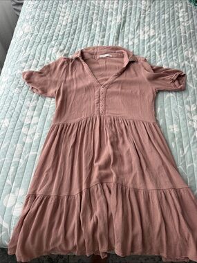 Source Unknown Dusty Rose Button-Front Tiered Midi Dress